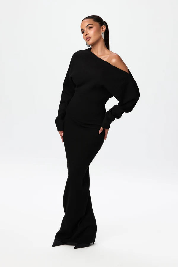Serena Knit Off-Shoulder Maxi Jurk