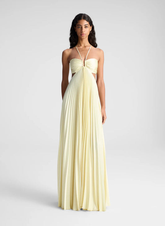 Noira Satin Pleated Maxi Dress