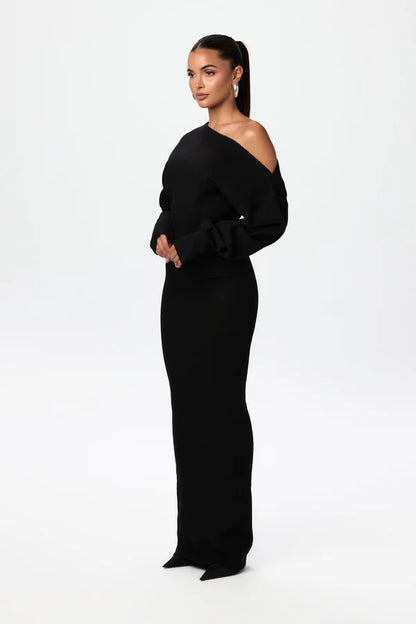 Serena Knit Off-Shoulder Maxi Jurk