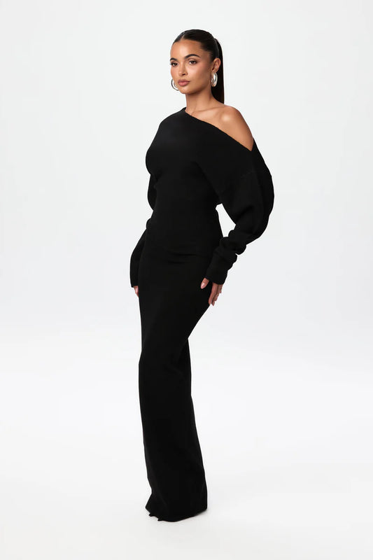 Serena Knit Off-Shoulder Maxi Jurk